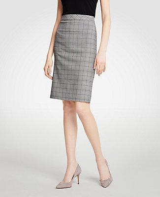 Ann Taylor Glen Plaid Flounce Back Pencil Skirt