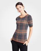 Ann Taylor Plaid Short Sleeve Sweater