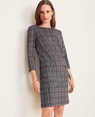 Ann Taylor Windowpane Zip Pocket Shift Dress