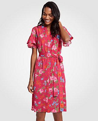 Ann Taylor Island Floral Flutter Sleeve Shirtdress