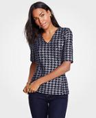 Ann Taylor Shimmer Houndstooth Elbow Sleeve Top