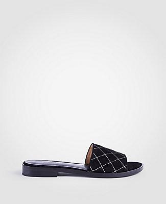 Ann Taylor Lyra Suede Quilted Slide Sandals