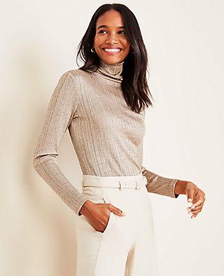 Ann Taylor Shimmer Ribbed Turtleneck Top