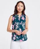 Ann Taylor Fauna Floral Pleat Neck Shell