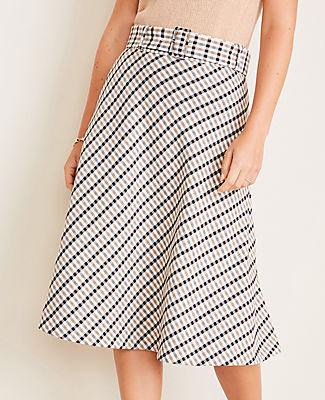 Ann Taylor Plaid Belted Full Skirt