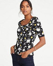 Ann Taylor Floral Square Neck Elbow Sleeve Sweater