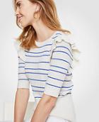 Ann Taylor Stripe Ruffle Shoulder Sweater