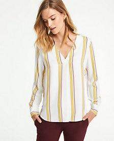 Ann Taylor Stripe Pleated Mixed Media Top