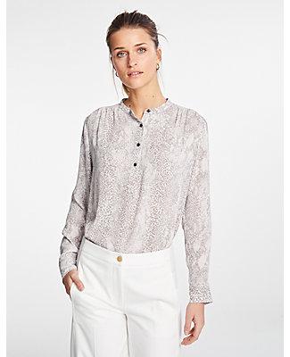 Ann Taylor Snakeskin Print Henley Blouse
