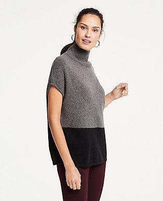 Ann Taylor Colorblock Mock Neck Poncho
