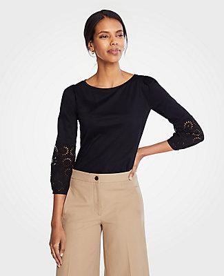 Ann Taylor Eyelet Sleeve Top