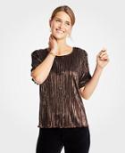 Ann Taylor Metallic Pleated Knit Tee