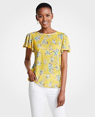 Ann Taylor The Tropical Floral Flutter Linen Tee