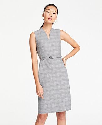 Ann Taylor Belted Sleeveless Dress In Glen Plaid