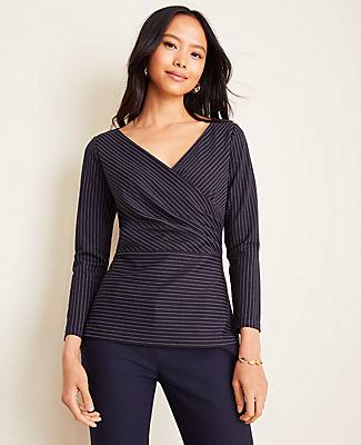 Ann Taylor Pinstripe Wrap Top