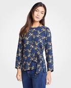 Ann Taylor Floral Side Tie Mixed Media Top