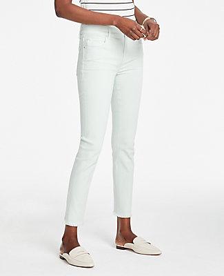Ann Taylor Frayed Performance Stretch Skinny Jeans In Delicate Aqua Wash