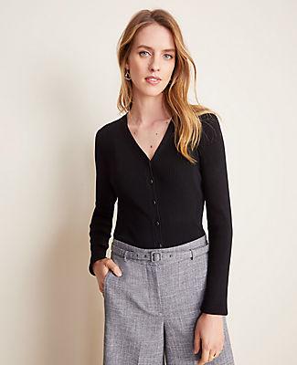 Ann Taylor Ribbed V-neck Cardigan