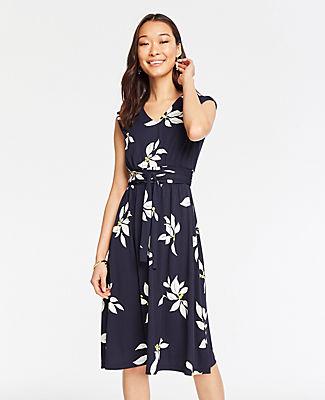 Ann Taylor Leaves Belted Flare Dress