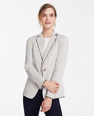 Ann Taylor Piped Linen Blend One Button Blazer