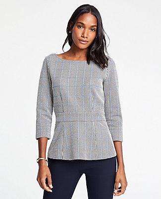 Ann Taylor Helena Plaid Topper 3/4 Slv Peplum