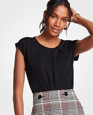 Ann Taylor Pleat Neck Cap Sleeve Top