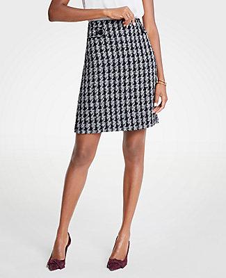 Ann Taylor Houndstooth Button Tab A-line Skirt