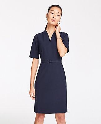 Ann Taylor Belted Elbow Sleeve Dress In Seasonless Stretch