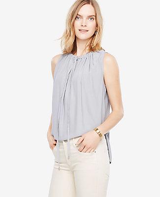 Ann Taylor Shirred Tie Neck Shell
