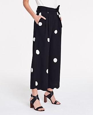Ann Taylor Dot Pleated Wide Leg Crop Pants