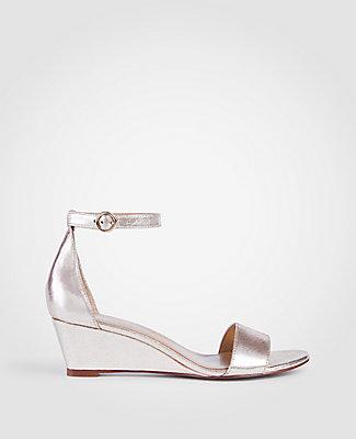 Ann Taylor Giuliana Metallic Leather Wedge Sandals