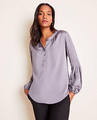 Ann Taylor Pleated Balloon Sleeve Popover