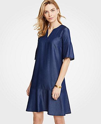 Ann Taylor Chambray Flounce Shift Dress