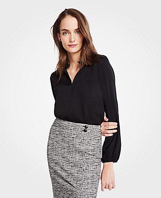 Ann Taylor Ruffle Collar Split Neck Blouse