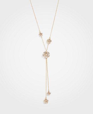 Ann Taylor Pave Flower Double Strand Pendant Necklace