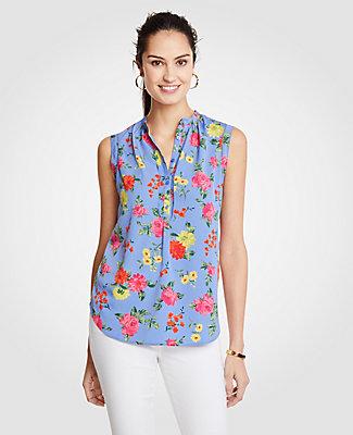 Ann Taylor Island Floral Shirred Popover Shell