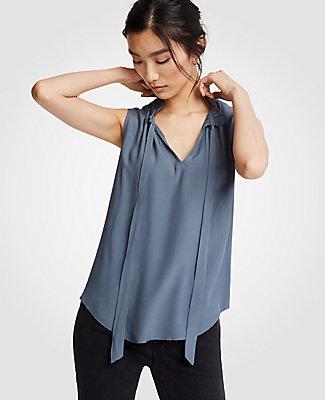Ann Taylor Ruffle Tie Neck Shell