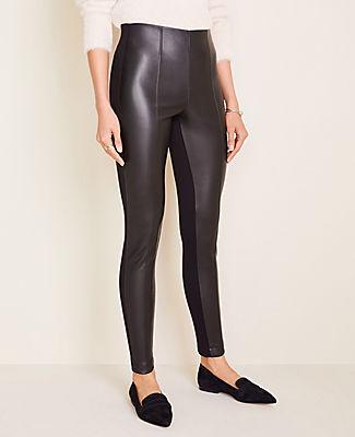 Ann Taylor Faux Leather Seamed Side Zip Leggings