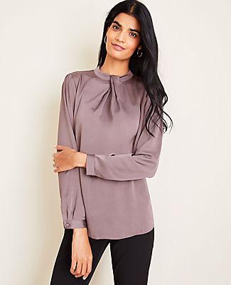 Ann Taylor Hammered Satin Twist Neck Blouse