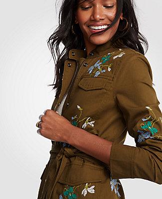 Ann Taylor Embroidered Floral Safari Jacket