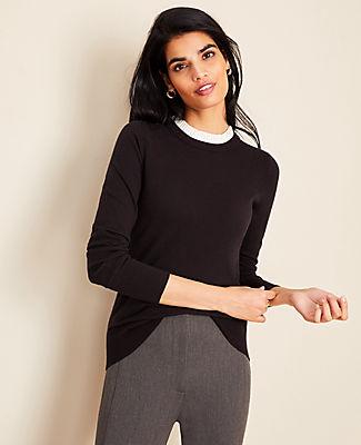 Ann Taylor Mixed Media Ruffle Neck Sweater