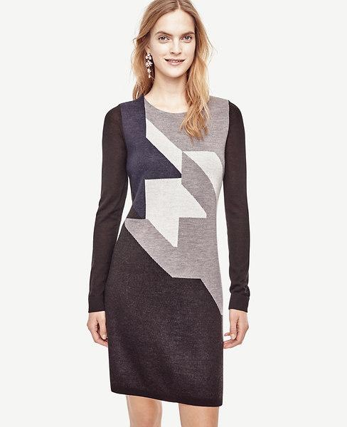Ann Taylor Colorblock Houndstooth Sweater Dress