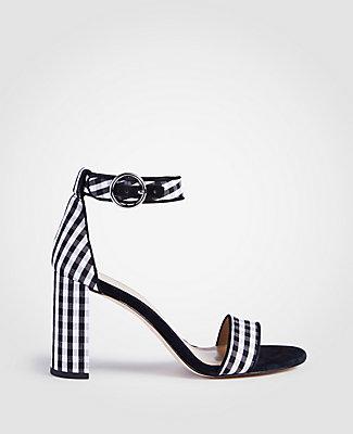 Ann Taylor Leannette Piped Gingham Block Heel Sandals