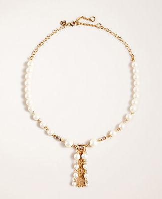 Ann Taylor Pearlized Pave Tassel Necklace