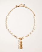 Ann Taylor Pearlized Pave Tassel Necklace