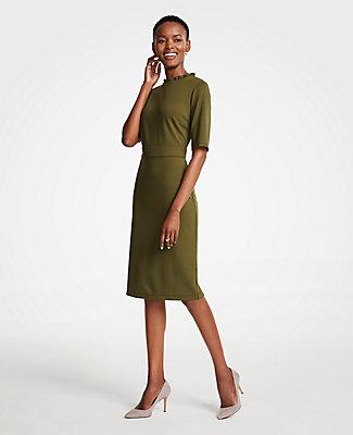 Ann Taylor Ruffle Neck Ponte Sheath Dress