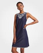 Ann Taylor Floral Embroidered Denim Shift Dress