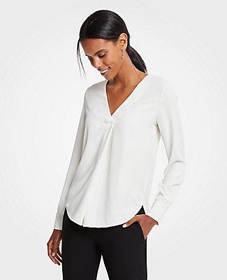 Ann Taylor Mixed Media Pleat Front Top