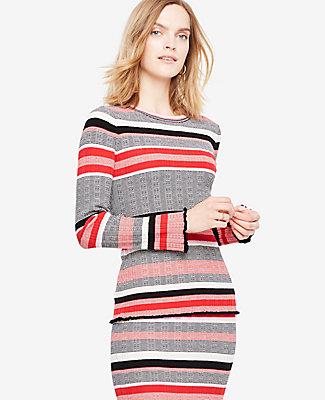 Ann Taylor Striped Ruffle Cuff Sweater