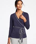 Ann Taylor Piped Belted Wrap Top